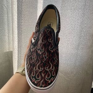 Slip on vans- flame design. Size 6 kids/7.5 women
